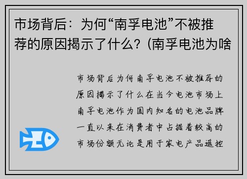 市场背后：为何“南孚电池”不被推荐的原因揭示了什么？(南孚电池为啥不能用)