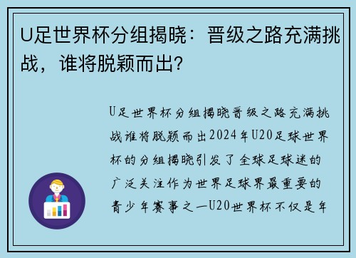 U足世界杯分组揭晓：晋级之路充满挑战，谁将脱颖而出？