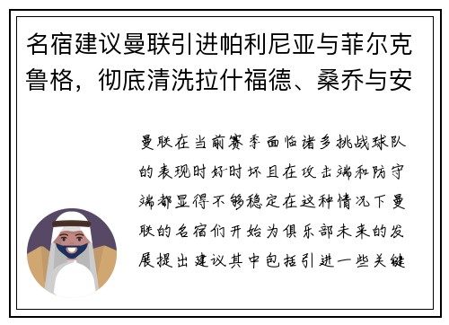 名宿建议曼联引进帕利尼亚与菲尔克鲁格，彻底清洗拉什福德、桑乔与安东尼